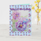 パープルかわいらしパンジーヴィオラウォーターカラーアートカード カード (黄色い花)