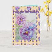 パープルかわいらしパンジーヴィオラウォーターカラーアートカード カード (黄色い花)