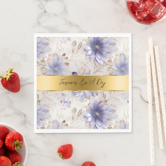 パープルかわいらしパール金ゴールドフローラ結婚ズ スタンダードランチョンナプキン (インサイチュ)