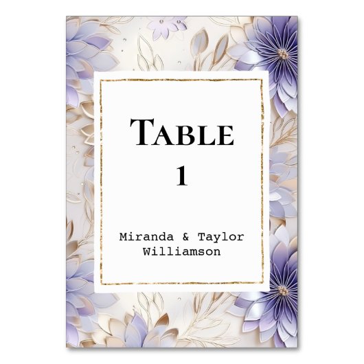 パープルかわいらしパール金ゴールドフローラ結婚ズ テーブルナンバー (正面)