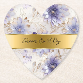 パープルかわいらしパール金ゴールドフローラ結婚ズ ペーパーコースター