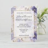 パープルかわいらしパール金ゴールドフローラ結婚ズ 招待状 (スタンド正面)