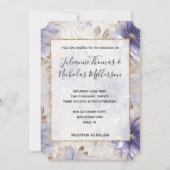 パープルかわいらしパール金ゴールドフローラ結婚ズ 招待状 (正面)