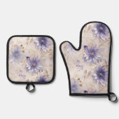 パープルかわいらしパール金ゴールドフローラ結婚ズ 鍋つかみ&鍋敷きセット (正面)