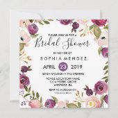 パープルかわいらしピンクボタニカルブライダルシャワー招待状 招待状 (正面)
