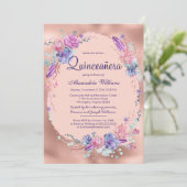 パープルかわいらしピンクローズ金ゴールドフローラキンセアニラ 招待状 (スタンド正面)