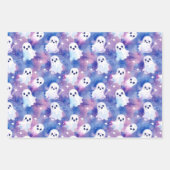 パープルかわいらしピンク幽霊ハロウィンヘバウィバ ラッピングペーパーシート (正面2)