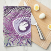 パープルかわいらしピーコックフェザーエレガントデザイン キッチンタオル (四つ折り)