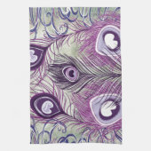 パープルかわいらしピーコックフェザーエレガントデザイン キッチンタオル (縦)