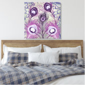 パープルかわいらしピーコックフェザーエレガントデザイン キャンバスプリント (インサイチュ (寝室))