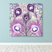 パープルかわいらしピーコックフェザーエレガントデザイン キャンバスプリント (インサイチュ (ウッドフロア))
