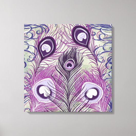 パープルかわいらしピーコックフェザーエレガントデザイン キャンバスプリント (正面)