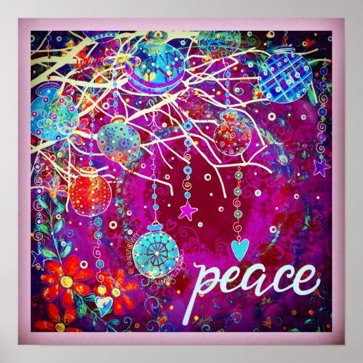 パープルかわいらしフェスティバルクリスマスオーナメント平和 ポスター (正面)