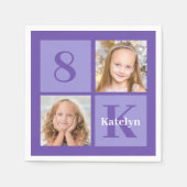 パープルかわいらしフォトコラージュカスタム誕生日パーティー スタンダードカクテルナプキン (正面)