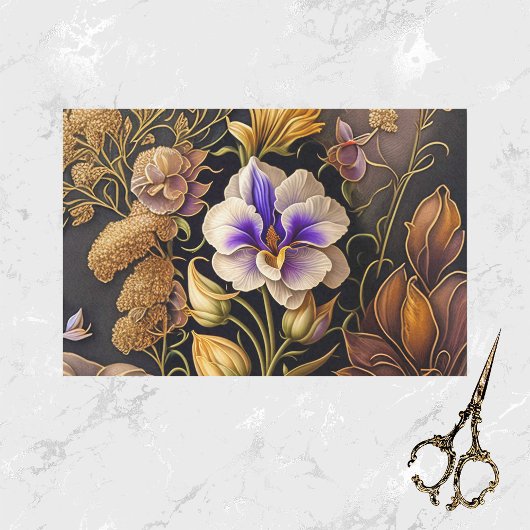 パープルかわいらしフラワーアールデコイラストレーション 薄葉紙