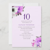 パープルかわいらしフラワーガール10th誕生日招待状 招待状 (正面)