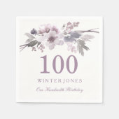 パープルかわいらしフラワーフローラ100th誕生日パーティー スタンダードカクテルナプキン (正面)