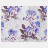 パープルかわいらしフラワープリント フリースブランケット (正面(横))