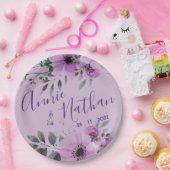 パープルかわいらしフローラかわいいロマンチックな結婚披露宴 ペーパープレート (パーティー)