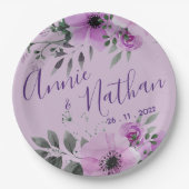 パープルかわいらしフローラかわいいロマンチックな結婚披露宴 ペーパープレート (正面)