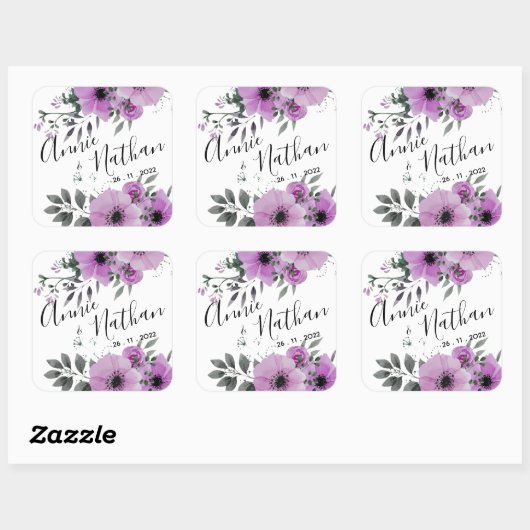 パープルかわいらしフローラかわいいロマンチック結婚な脚本 スクエアシール (シート)