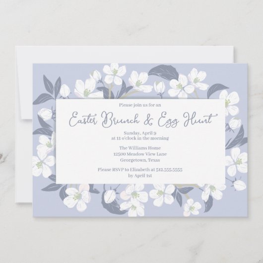 パープルかわいらしフローライースターブランチ卵狩りパーティー 招待状 (正面)