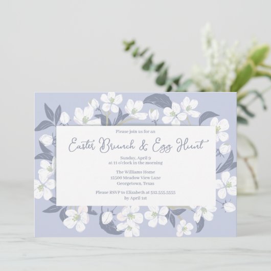 パープルかわいらしフローライースターブランチ卵狩りパーティー 招待状 (スタンド正面)