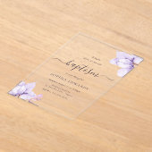 パープルかわいらしフローラガールズバプテスマ アクリル招待状 (レイダウン)