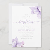 パープルかわいらしフローラガールズバプテスマ 招待状 (正面)