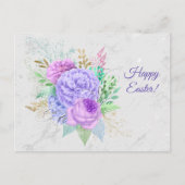 パープルかわいらしフローラブーケ復活祭 シーズンポストカード (正面)