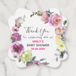パープルかわいらしフローラリースサンキューベイビーシャワー フェイバータグ