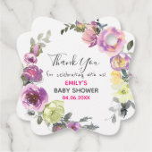 パープルかわいらしフローラリースサンキューベイビーシャワー フェイバータグ (裏面)