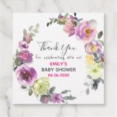 パープルかわいらしフローラリースサンキューベイビーシャワー フェイバータグ (裏面)