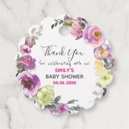 パープルかわいらしフローラリースサンキューベイビーシャワー フェイバータグ