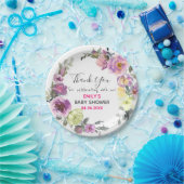 パープルかわいらしフローラリースサンキューベイビーシャワー ペーパープレート (パーティー)