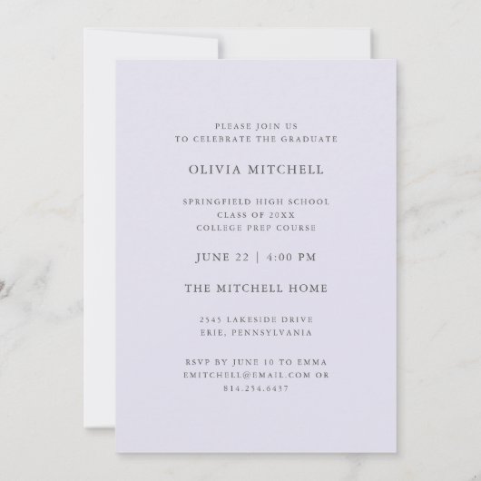 パープルかわいらしフローラ文字 | フォトグラードパーティー 招待状 (裏面)