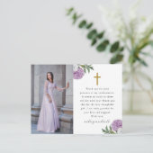 パープルかわいらしフローラ確認ありがとう写真 ポストカード (スタンド正面)