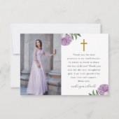 パープルかわいらしフローラ確認写真ありがとう サンキューカード (正面)