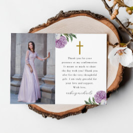 パープルかわいらしフローラ確認写真ありがとう サンキューカード