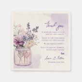 パープルかわいらしフローラ結婚の感謝メッセージ スタンダードカクテルナプキン (正面)