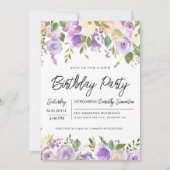 パープルかわいらしフローラ70th誕生日パーティー 招待状 (正面)