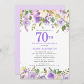 パープルかわいらしフローラ70th誕生日パーティー 招待状 (正面/裏面)
