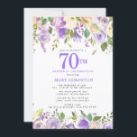 パープルかわいらしフローラ70th誕生日パーティー 招待状<br><div class="desc">この70歳の誕生日パーティエレガントーの招待でフェミニン特別な女性を尊重する。70位は大書紫文字。誕生祝い後を追。お客様の名前も紫の大文字で表記されている。誕生祝い詳細は上下の紫色のフローラに囲ま縁どれる。フローラ素子は深い緑色の葉層である。デザインの間伝統的に、開いた風通しの良い植物性の葉と文字与えはバイブコンテンポラリーだ。このアイテムはパープル素朴フローラ植物第70回誕生日コレクションの一部である。</div>