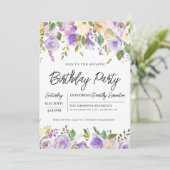 パープルかわいらしフローラ80th誕生日パーティー 招待状 (スタンド正面)