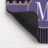 パープルかわいらしブラックフローラストライプの金ゴールド マウスパッド (コーナー)