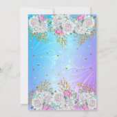 パープルかわいらしブルー金ゴールドフローラピンク誕生日パーティー 招待状 (裏面)