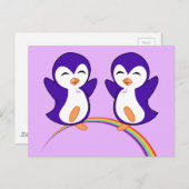 パープルかわいらしペンギン ポストカード (正面/裏面)