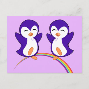 パープルかわいらしペンギン ポストカード