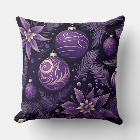 パープルかわいらしホリデークリスマスオーナメントツリー クッション (正面)