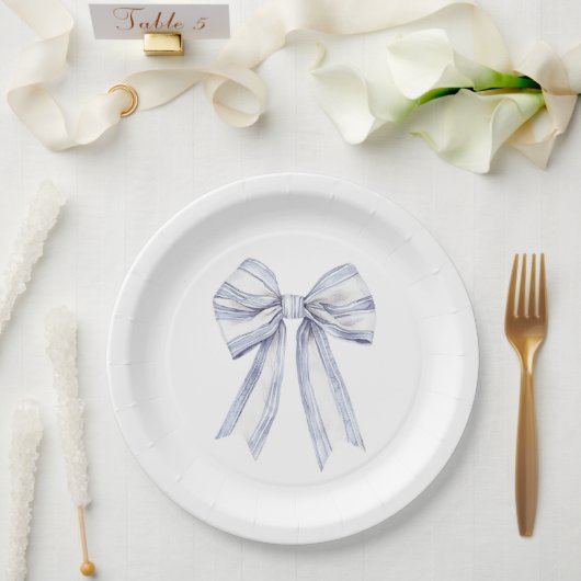 パープルかわいらしホワイトボウブライダルシャワー ペーパープレート (ウェディング)